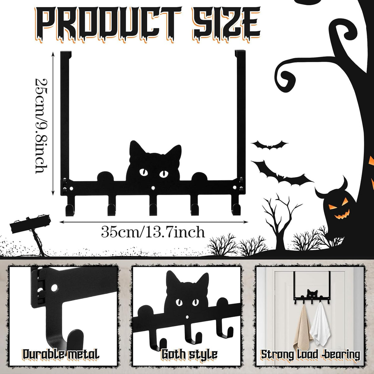 Moxweyeni Halloween Cat Over the Door Hooks Gothic Bathroom Decor