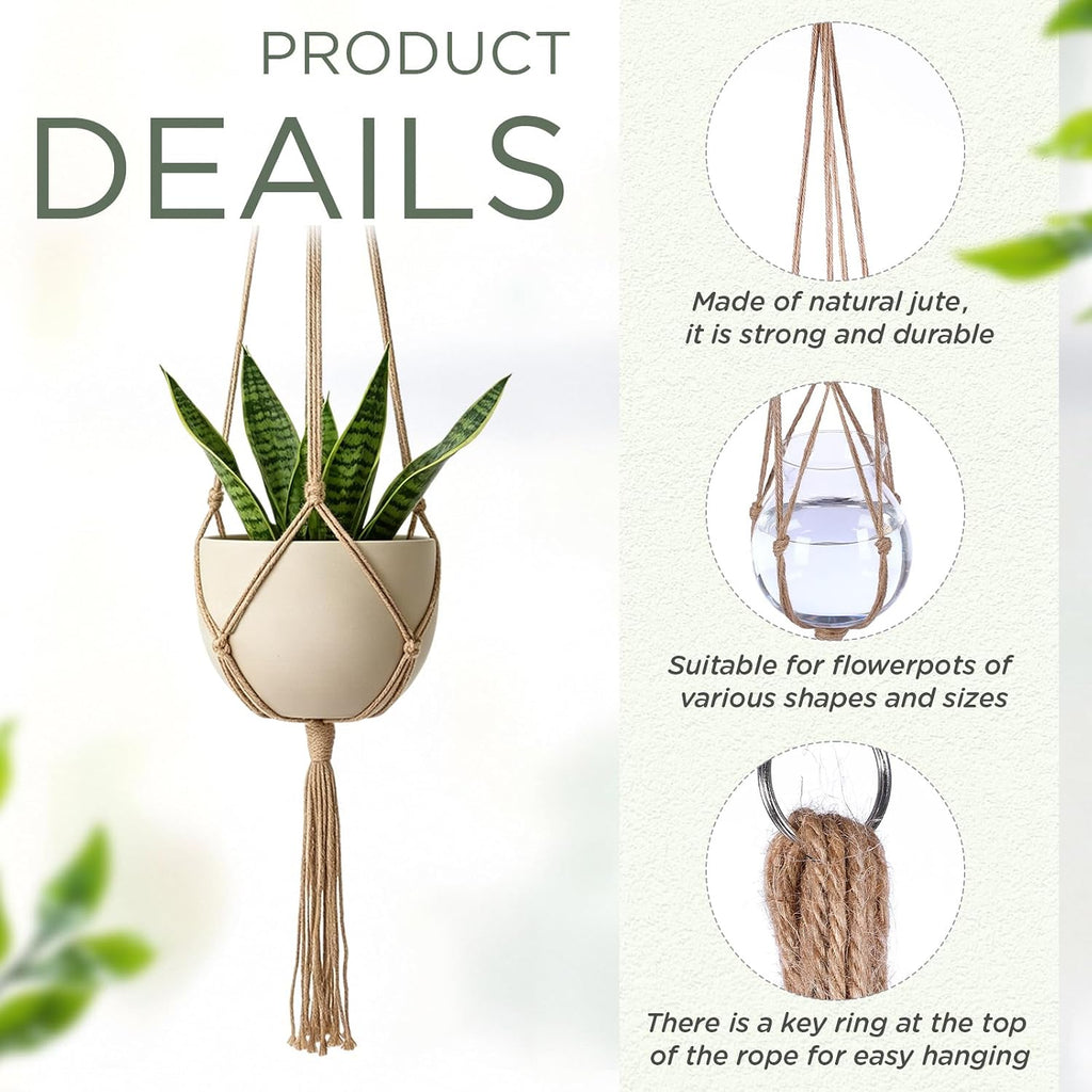 EBOOT 3 Pack 33 41 48 Inch Macrame Plant Hanger, Linen Color, 4 Legs