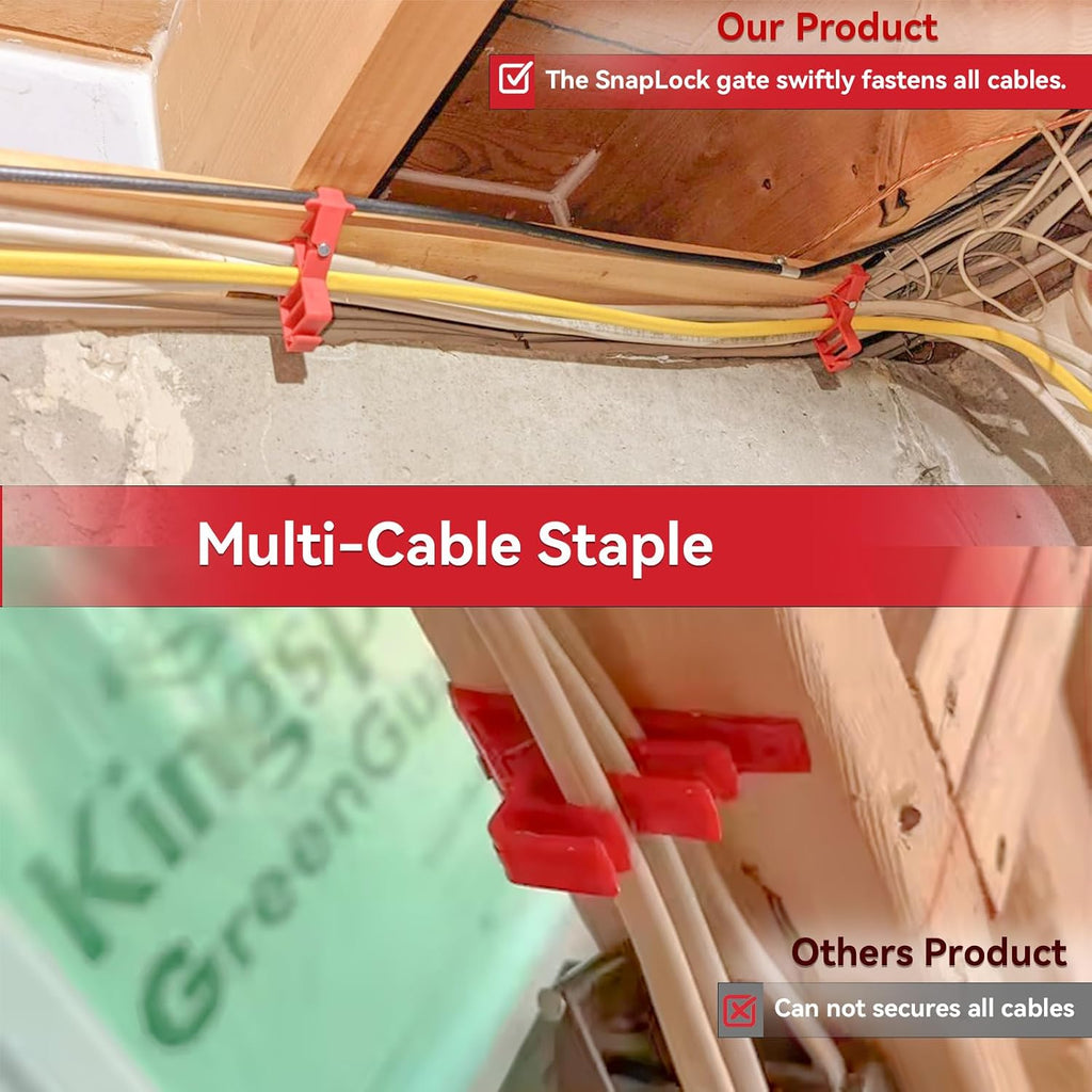 Multi Cable Staples for Romex Clips, Plastic Electrical Wire Stackers, Secures Romex, UF & (NM) Non-Metalic, Coaxial & Data/CAT 5 Cable, Fast and Easy to Install, 100Pcs