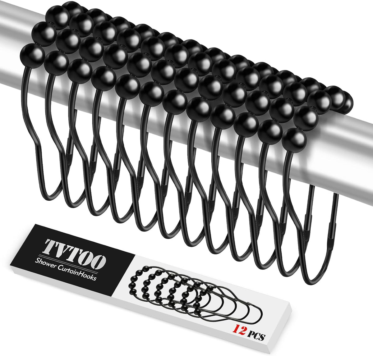 12 PCS Shower Curtain Hooks, Practical Black Shower Curtain Hooks