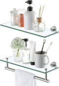 KES Glass Shelves for Bathroom, 16" Glass Floating Bathroom Shelf with Bar