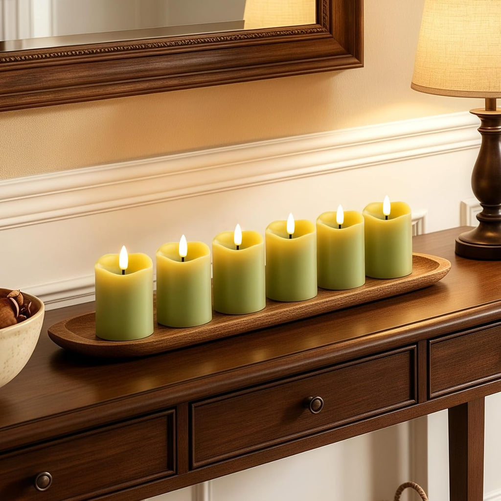 Sage Green Flameless Votive Candles with Remote Batteries Set of 6