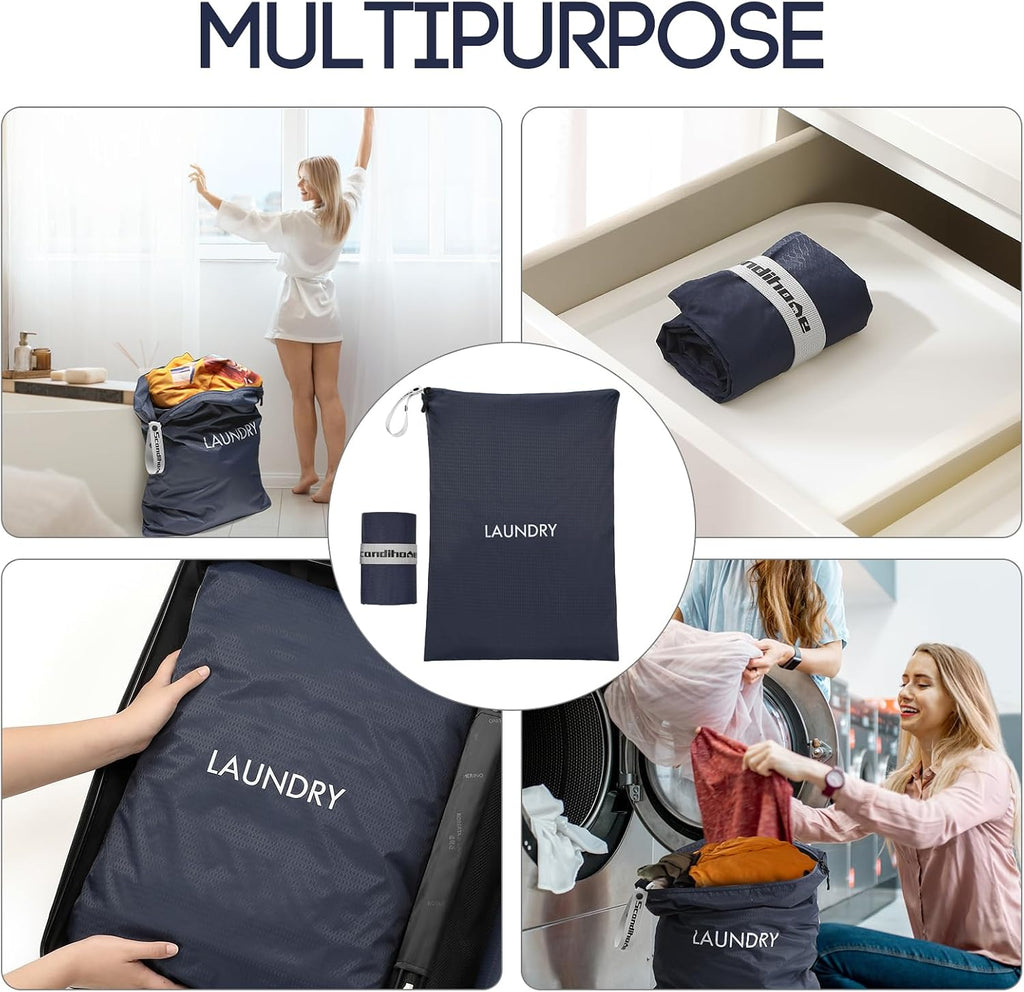 Travel Laundry Bag, Washable Dirty Clothes Bag Waterproof Wet Dry Bags Reusable Camp Clothes Organizer for Sports Home College Dorm Laundromat (1 Pcs X-Large) Navy Blue