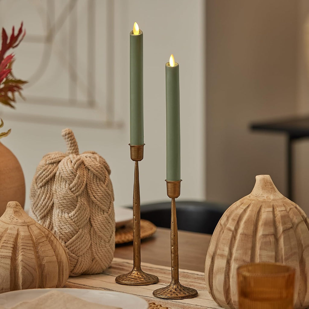 Luminara - Taper Candle Holder Compatible with Luminara Flickering Moving Flame Battery Operated Taper Candles Décor & Gift - Elegant Wrought Iron, Antique Brass (3.1” x 10.25”)