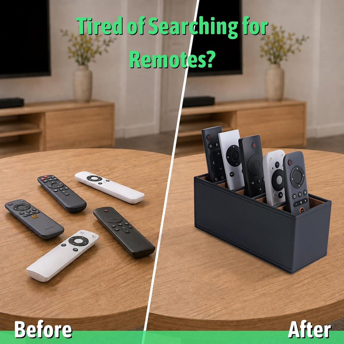 5-Slot Remote Control Holder, PU Leather TV Remote Caddy for Table