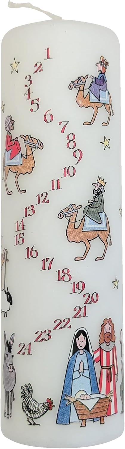 Alison Gardiner Nativity Advent Pillar Candle, 70hr Burn Time, Unscented