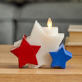 Luminara Flameless LED Bright White Liberty Stars Candle - Patriotic Battery Operated Home Decor w/Real Moving Flame Unscented Wax - Americana Decor