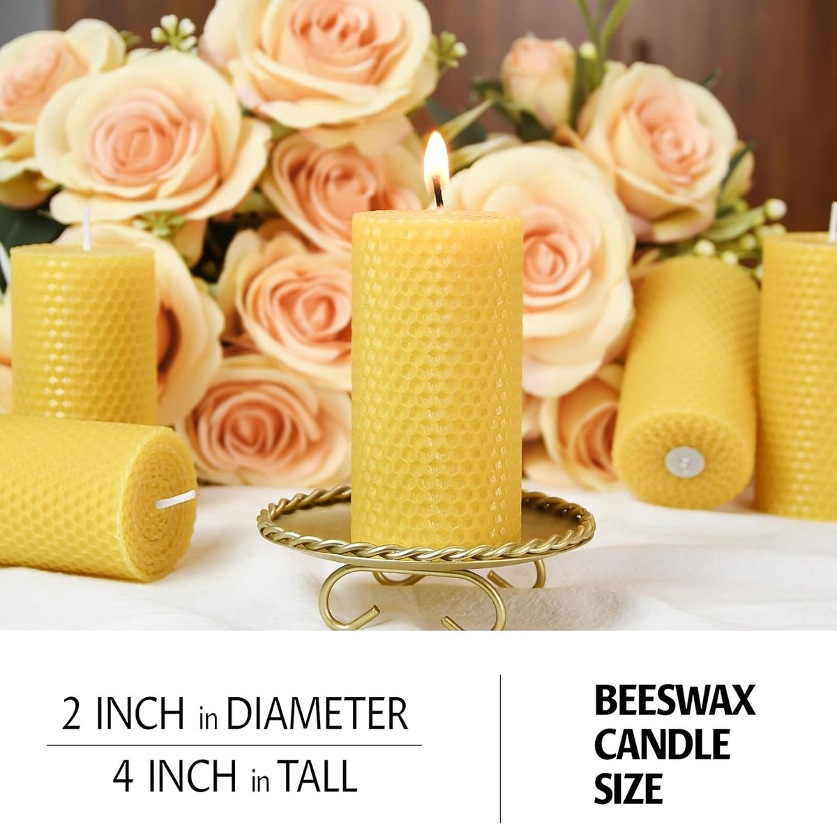 Hand Rolled Dripless Beeswax Pillar Candle Bulk, 2 x 4 inch, 6-Pack, Yellow