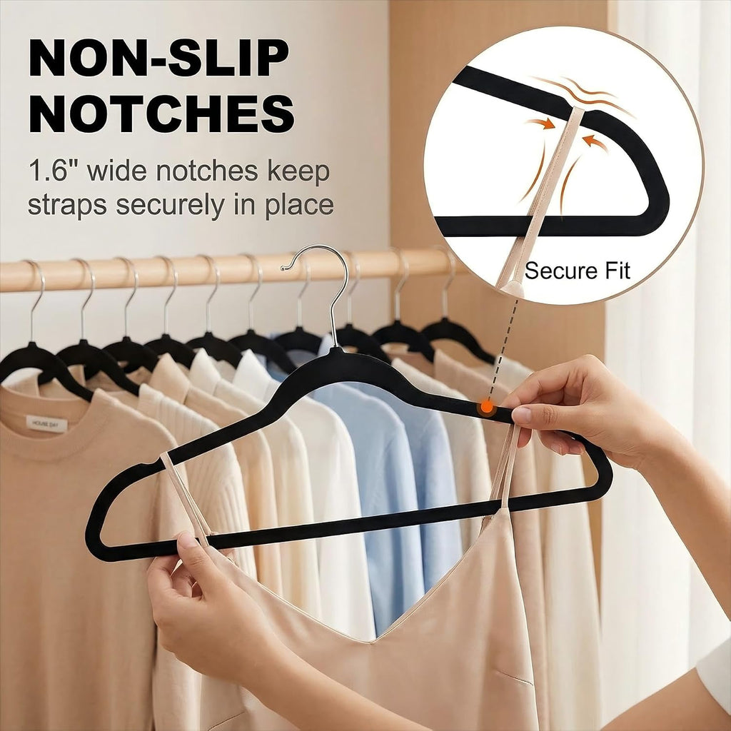HOUSE DAY Black Plastic Hangers 60 Pack, Ultra-Thin Heavy Duty Non-Velvet