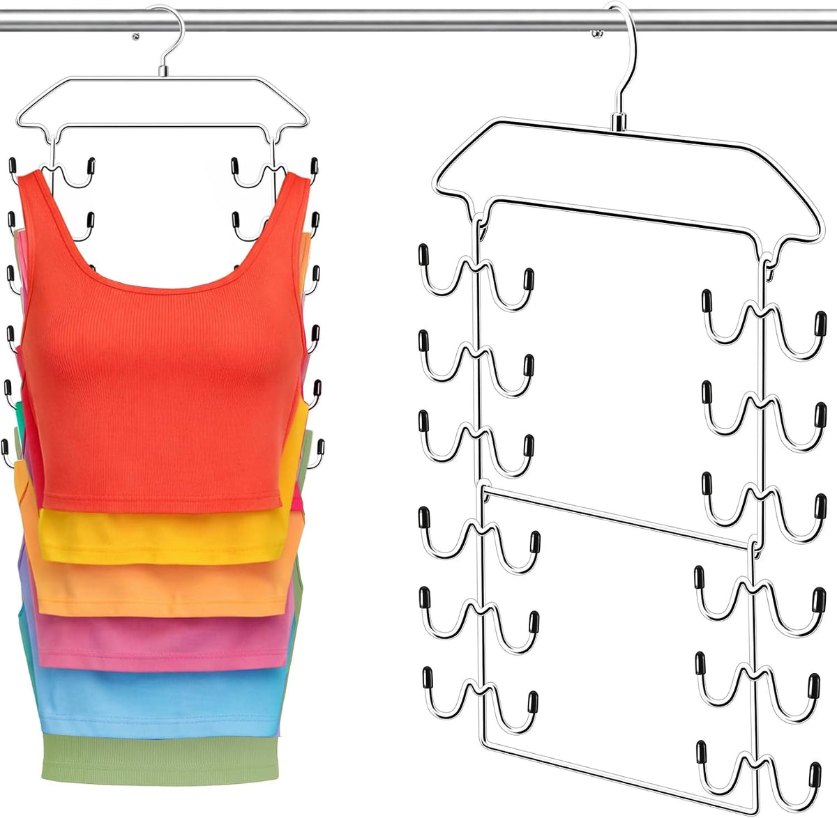 Tank Top Hanger,6 Tier Double Space Saving Bra Hangers, Closet Organizers and Storage,Dorm Room Essentials for Girls,Hanging Closet Organizer for Camisoles Sports Bras Strappy Dress Swimsuits Ties