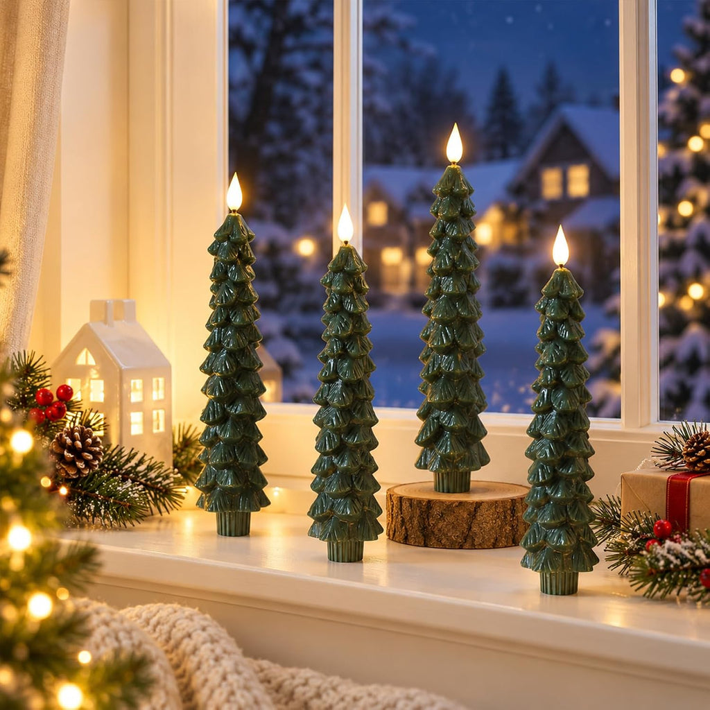 Christmas Decorations for Home, Christmas Tree Flameless Taper Candles