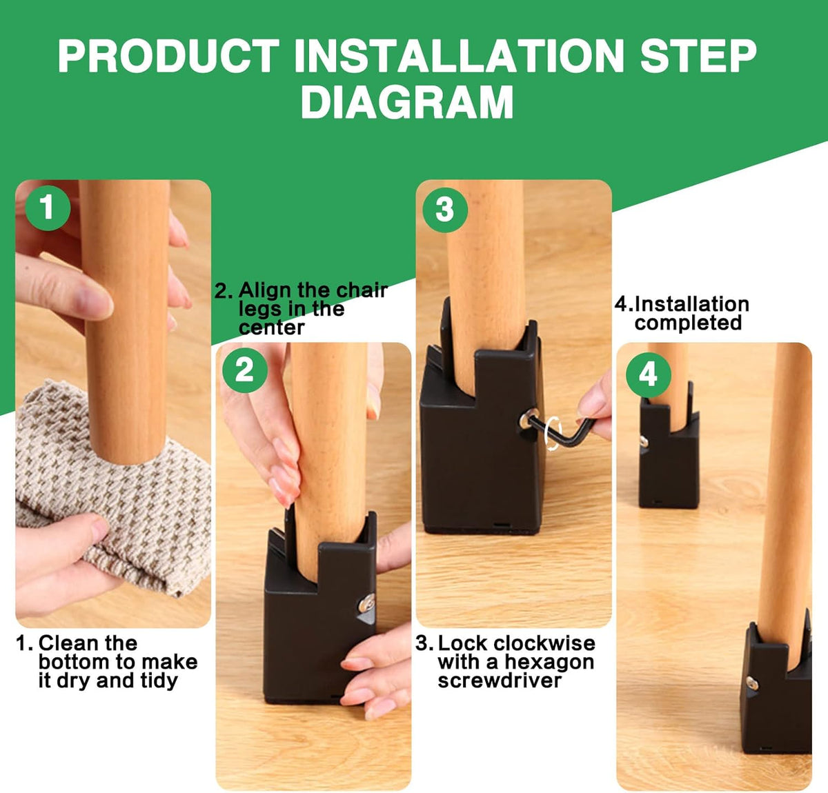 4Pcs Adjustable Furniture Risers 4In with Screw Clamp, Sturdy Desk Risers for Desk Legs, Bed Lifts Risers Heavy Duty, Table Risers for Chair Frame Width from 0.8-1.6in, Supports 4409lbs (4In)