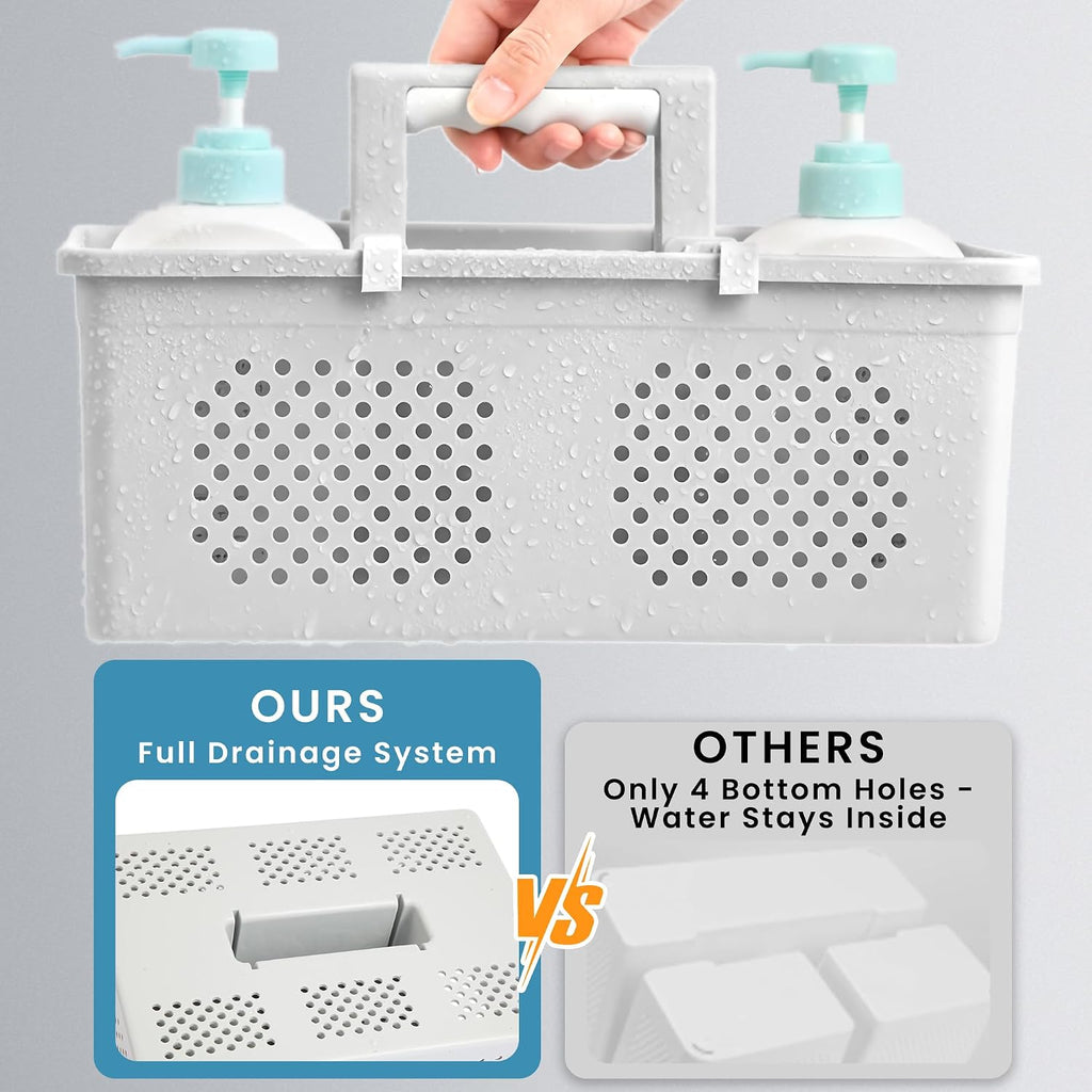 KMV Portable Shower Caddy Dorm: Features handles and adjustable compartments，Ventilation and Drainage Hole Design Cleaning Basket，ideal for toiletries， Essential for college dorms-gray