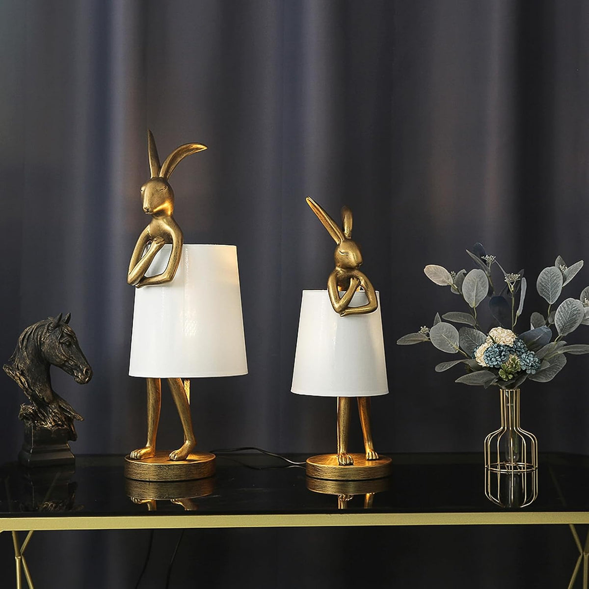 Resin Bunny Table Lamp 20" H White Fabric Shade LED Bedroom Study