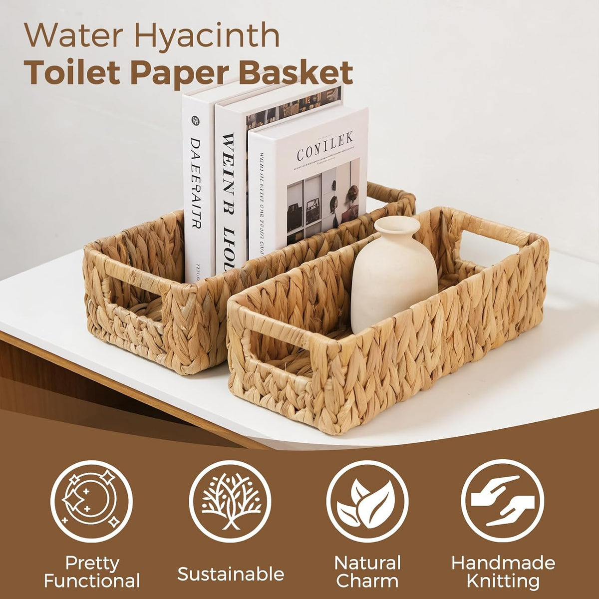 Toilet Paper Storage Basket for Bathroom Wicker Toilet Tank Basket Set of 2