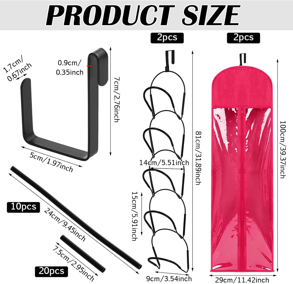 10 Pcs Wig Hangers Rack for Multiple Wigs, Dust-proof Storage Bag, Hot Pink
