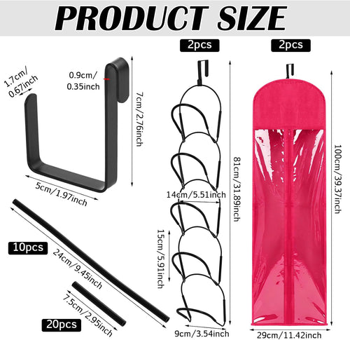 10 Pcs Wig Hangers Rack for Multiple Wigs, Dust-proof Storage Bag, Hot Pink