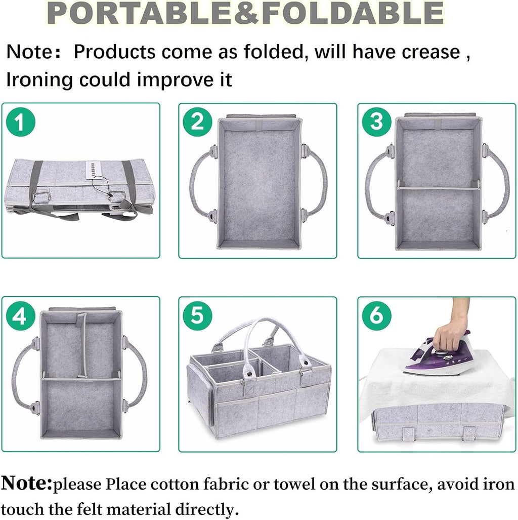 XUANGUO Large Baby Diaper Caddy Organizer, Felt Basket with Handles, Grey