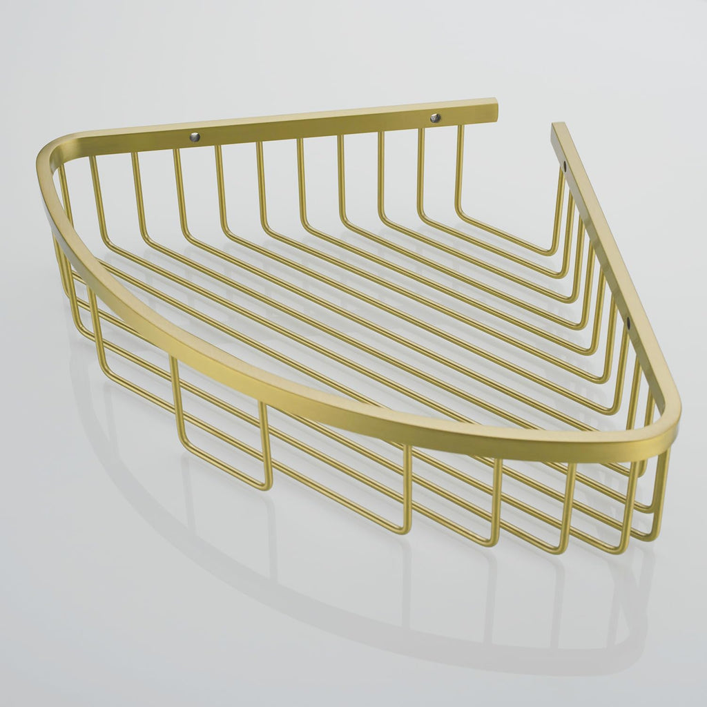 304 Stainless Steel Shower Caddy Corner Basket Shelf Bathroom Organizer Wall Mounted Storage, Brushed Gold Brass Finish Heavy Duty