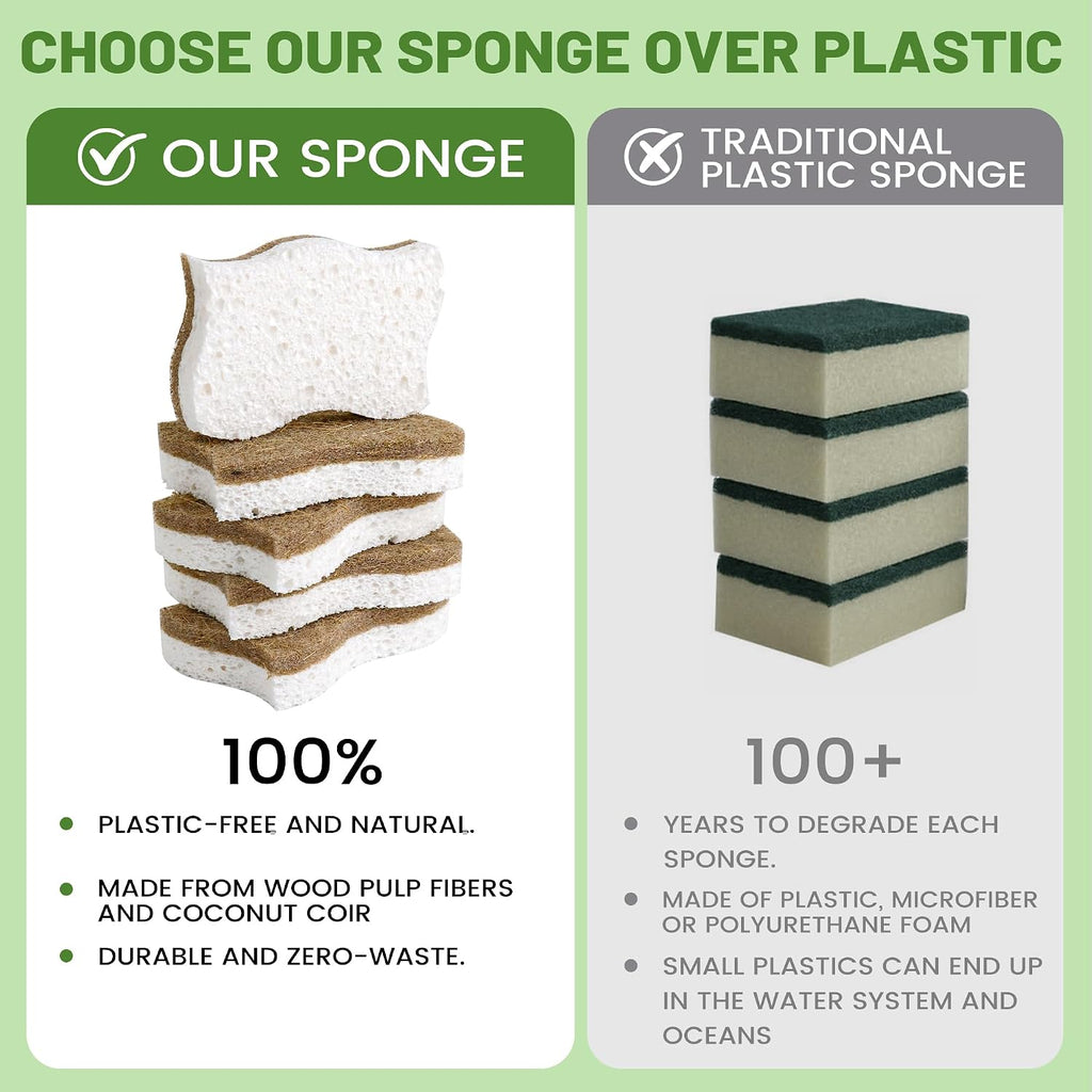 12 Pack Natural Cellulose Non-Scratch Kitchen Scrub Sponges for Dish