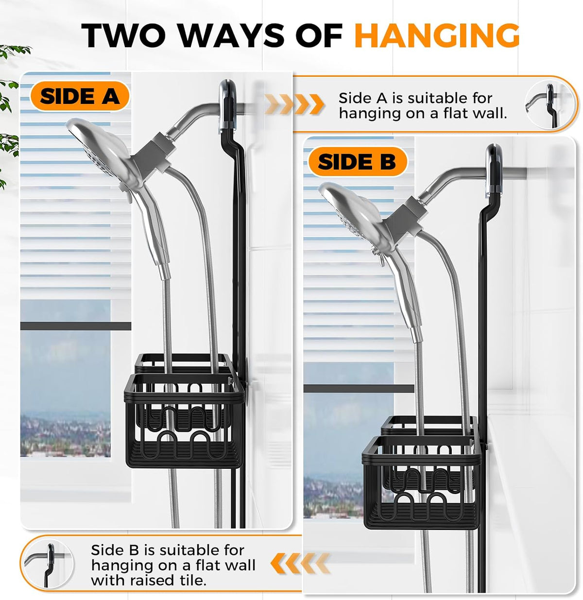Adjustable Aluminum Shower Caddy Hanging for Handheld Showerhead, Black
