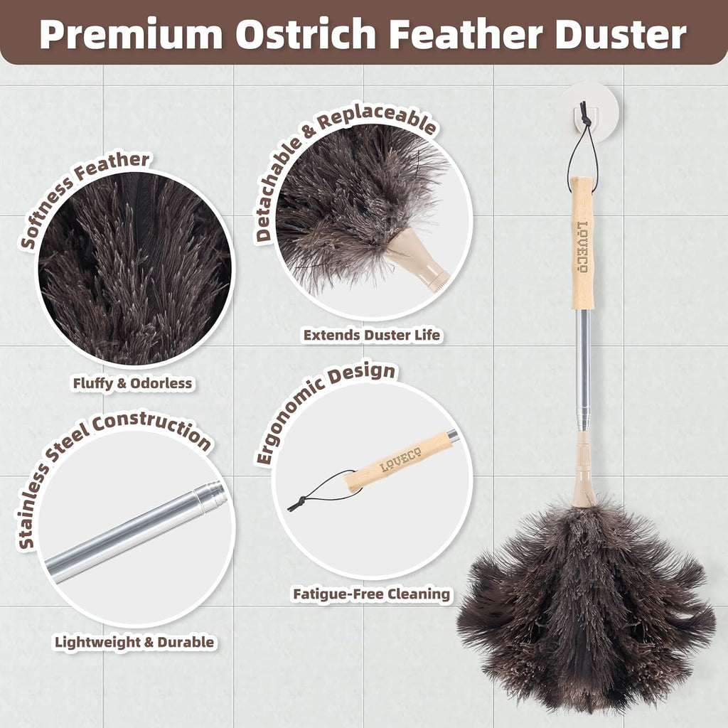 Ostrich Feather Dusters for Cleaning Kit - Soft Feather Duster Extendable