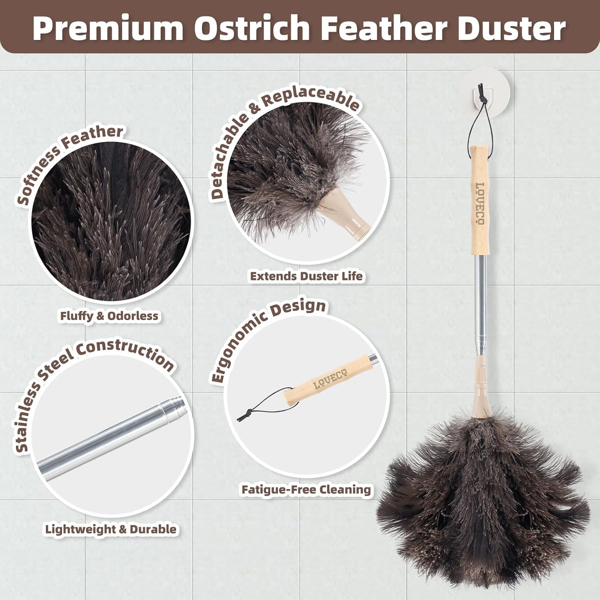 Ostrich Feather Dusters for Cleaning Kit - Soft Feather Duster Extendable