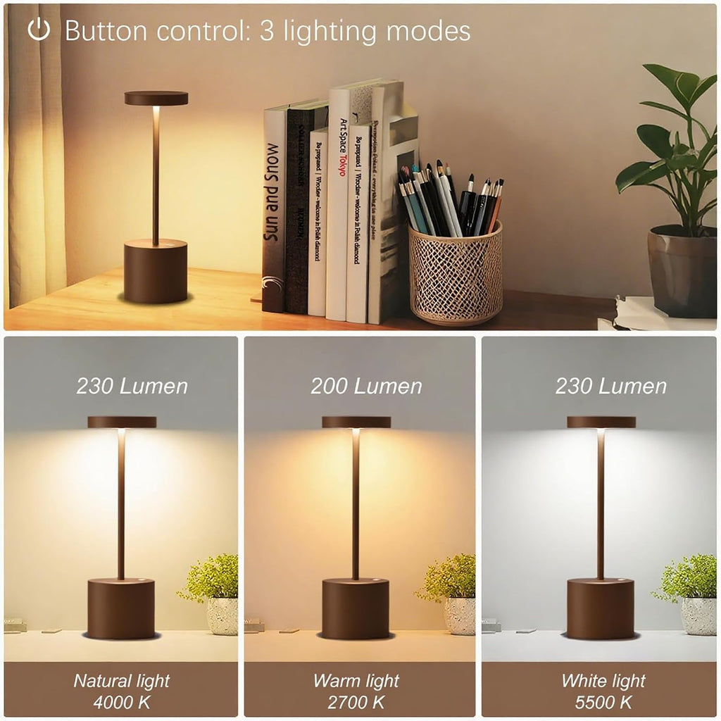 Cordless Rechargeable LED Table Lamp Set of 2, Mocha