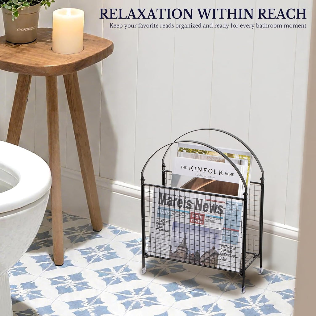 PUERSI Freestanding Magazine Holder, Metal Magazine Rack Floor Stand