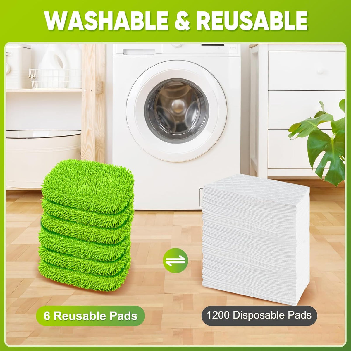 6-Pack Reusable Mop Pads Fit Swiffer Sweeper, Fluorescent Green