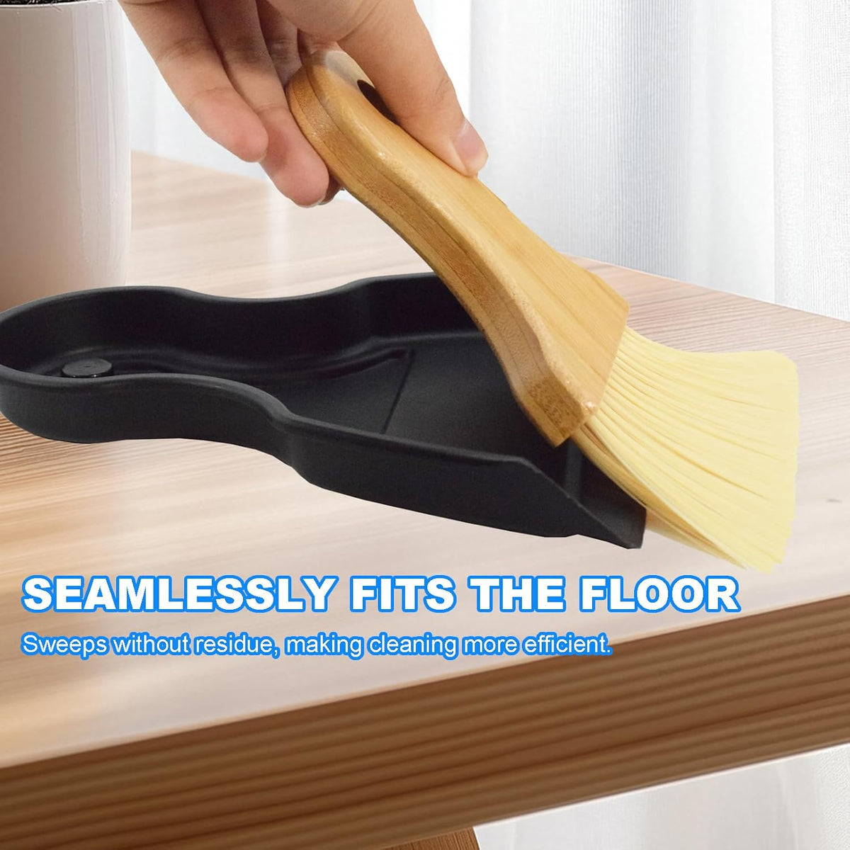 Mini Broom and Dustpan Set Portable Hand Broom with Bamboo Handle Small Crumb Sweeper for Home, Bathroom, Kitchen, Car Interior, Office, Pet Areas (Black)