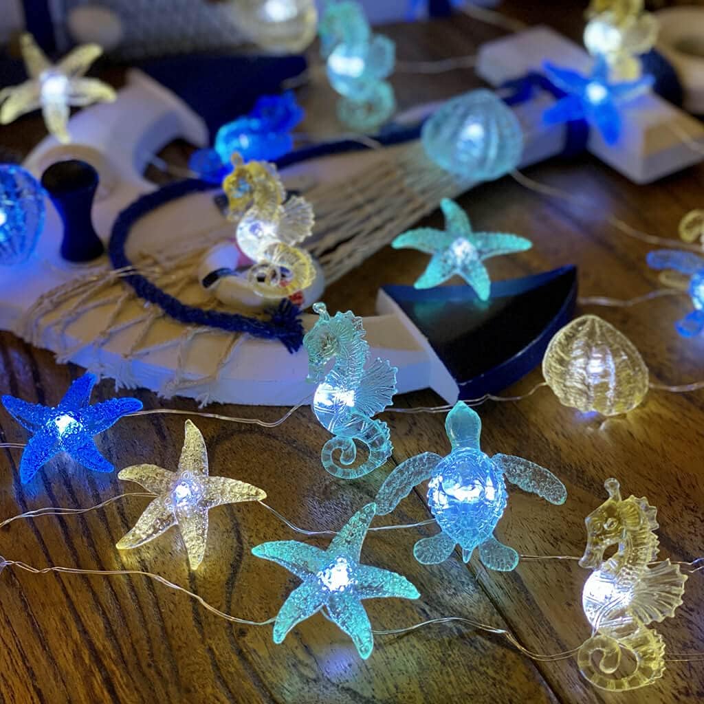 Ocean Themed String Lights Marine Life Night Light Beach Décor Sea Turtle Seahorse Starfish Clam Decorative Lights Battery Operated USB Plug in 30LED 10ft Christmas Tree Ornaments Holiday Bedroom