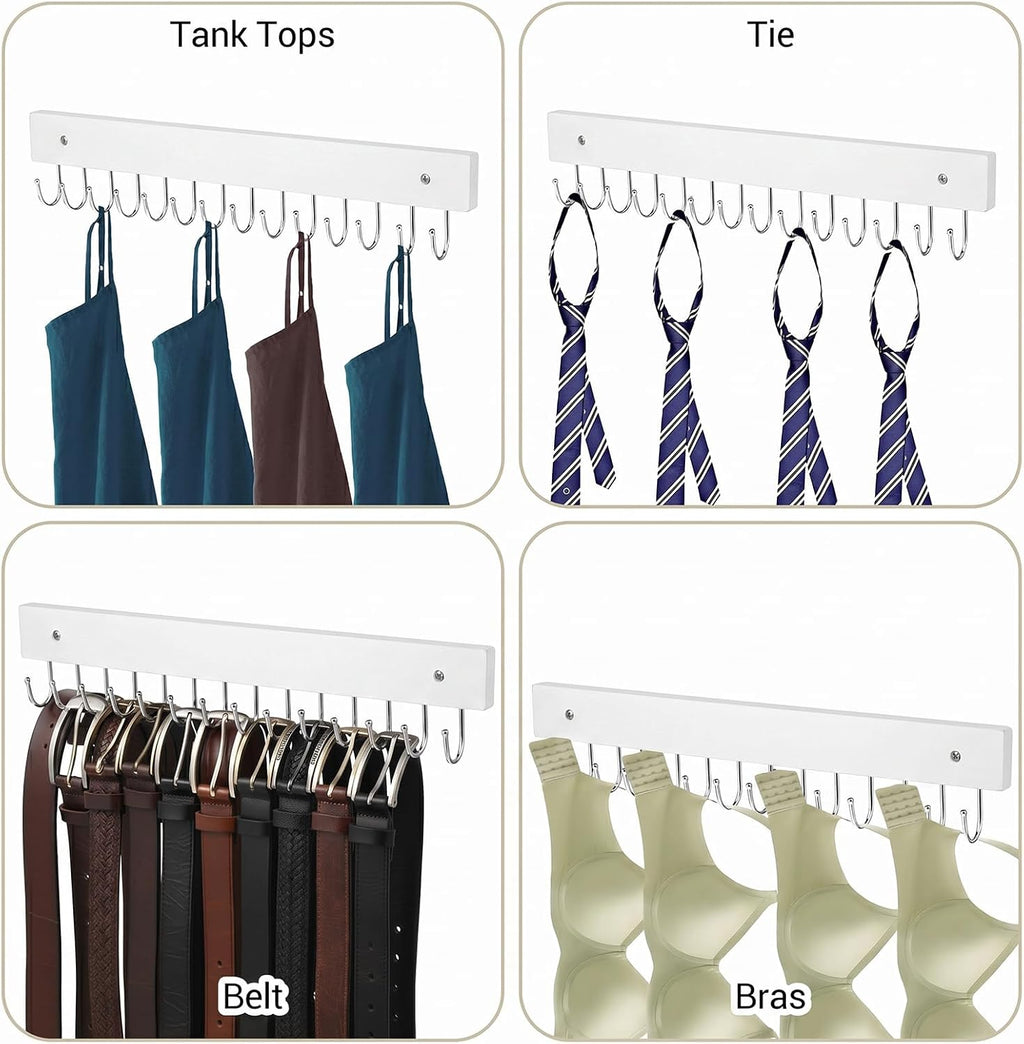 4 Pack Necklace Holder Wall Mount, Tangle-Free Wall Necklace Organizer with 14 Hooks, Wooden Jewelry Hanger, for Chains, Bracelets, Earrings, White