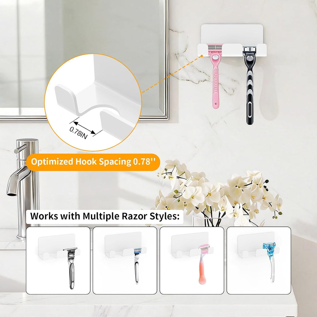 Razor Holder for Shower, Self Adhesive Shaver Shower Hook, White