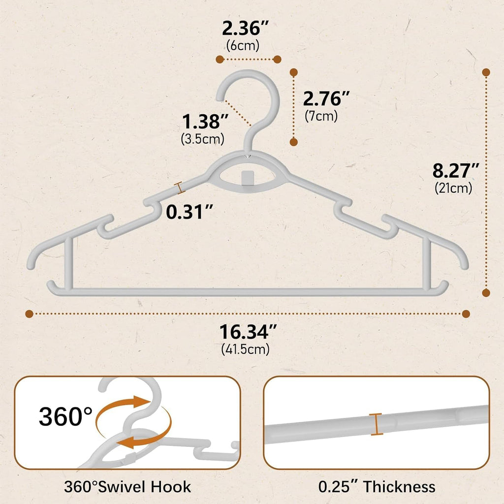 Heavy Duty Plastic Hangers 50 Pack, Stackable Space Saving, Grey