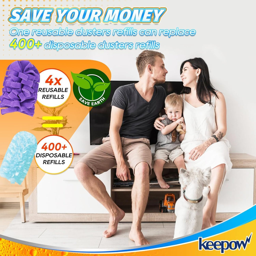 KEEPOW 12 Pack Refills Compatible with Swiffer Ext Handle, 360 Heavy Duty