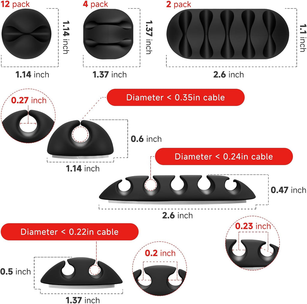 Flezoo 18PCS Black Adhesive Cable Clips Cord Organizer for Wire Management