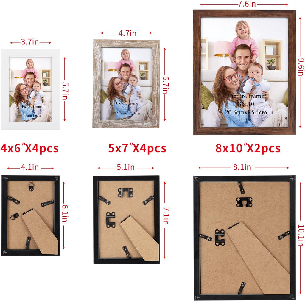 Giftgarden 4 Colors Picture Frames for Multiple Sizes Photos, Four 4x6, Four 5x7, Two 8x10, Assorted Gallery Frame Collage for Wall or Tabletop, Set of 10