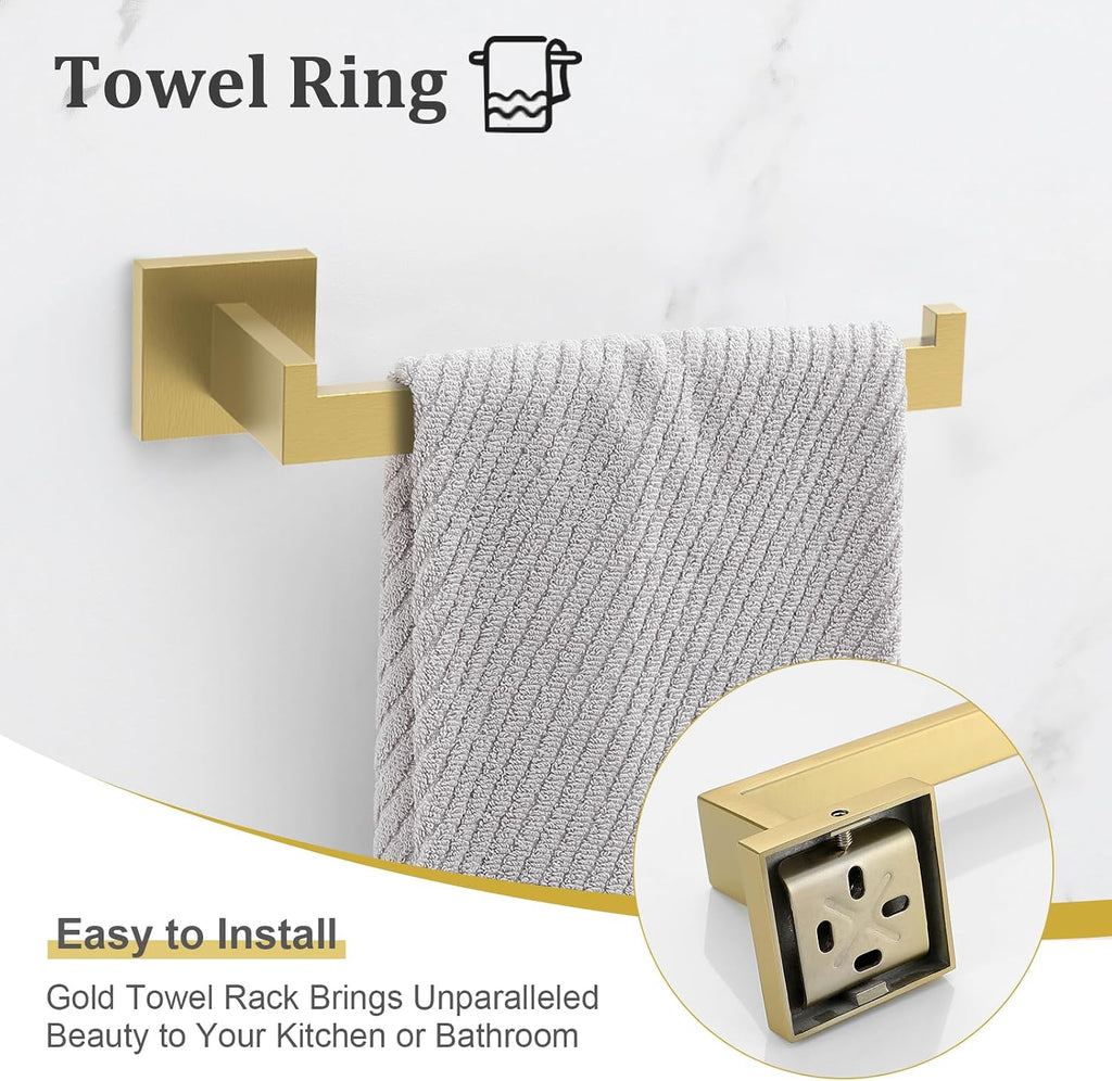 TURS 5-Pieces Bathroom Hardware Accessories Set Stainless Steel Brushed Gold Towel Bar Holder Sets, Wall Mounted,Q7LSJ-P5