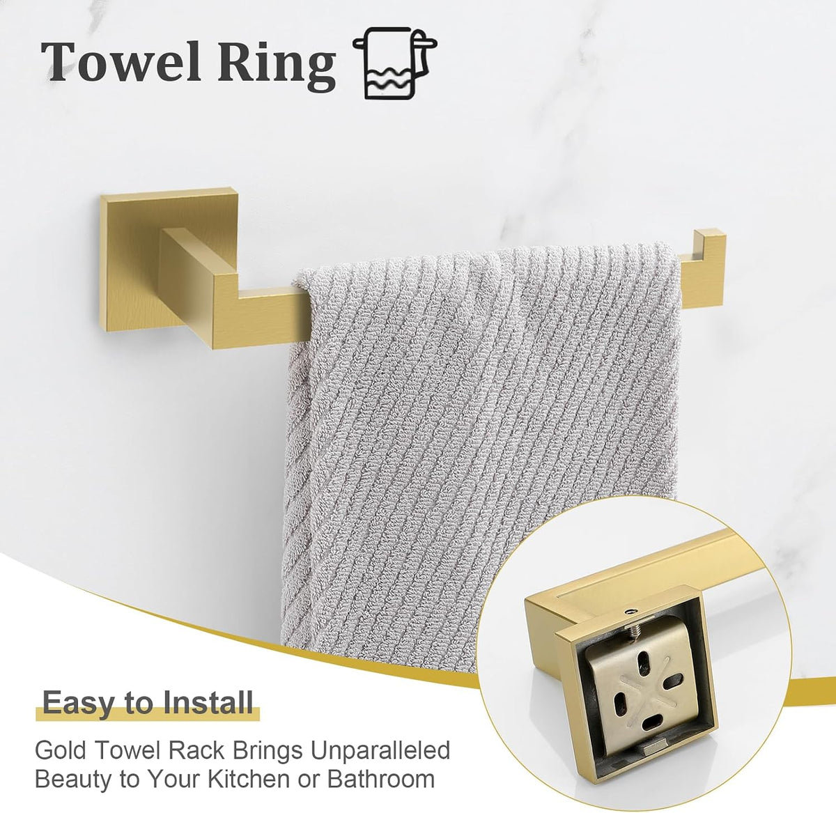 TURS 5-Pieces Bathroom Hardware Accessories Set Stainless Steel Brushed Gold Towel Bar Holder Sets, Wall Mounted,Q7LSJ-P5