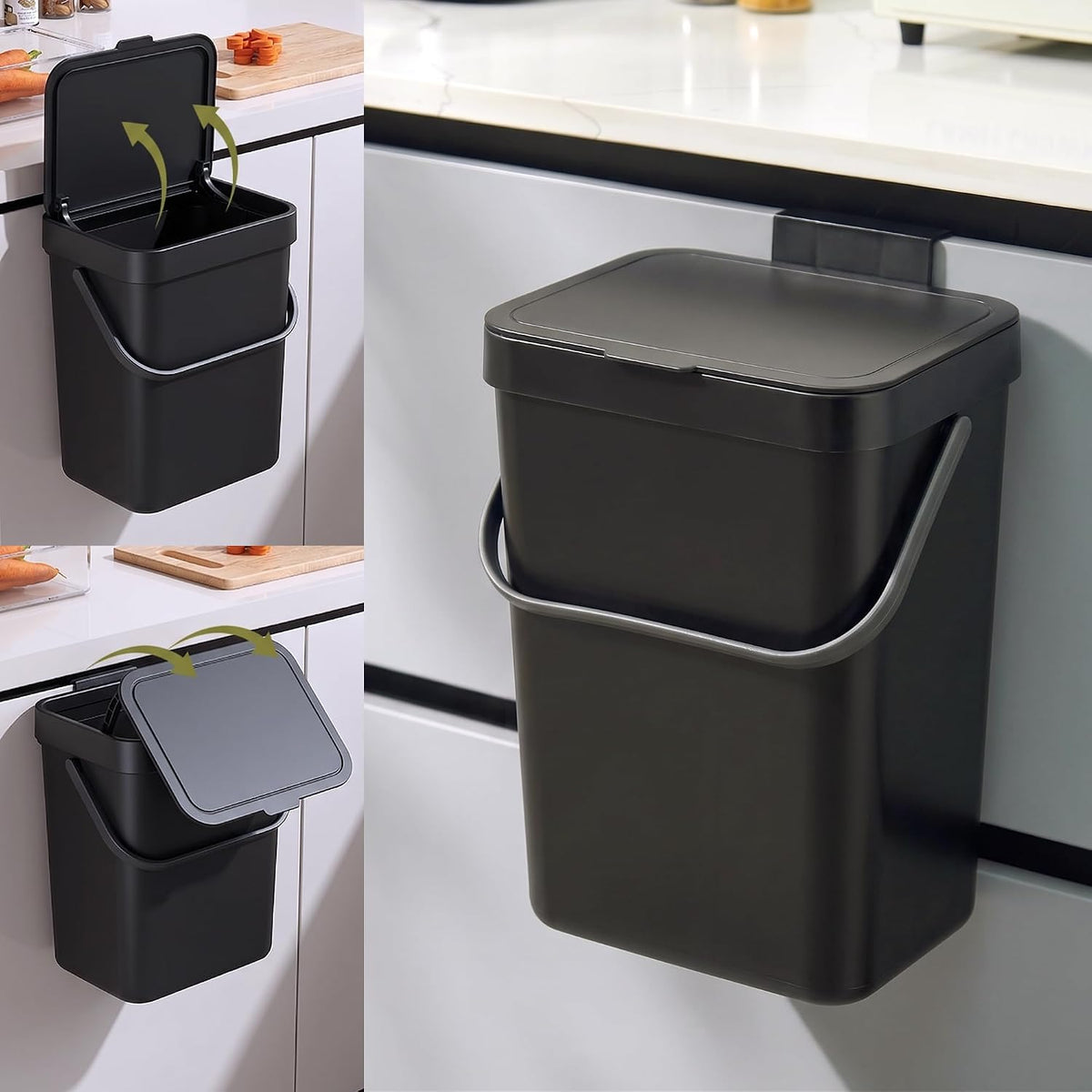 3.2 Gal Hanging Trash Can with Slide Lid, Garbage Can 12L/Black