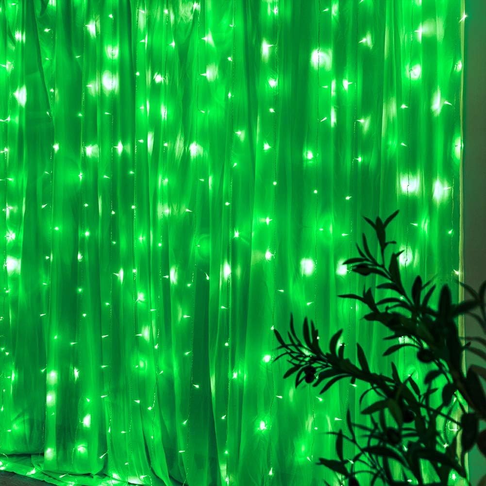 304 LED Green Curtain Lights, 9.8FT x 9.8FT Window Fairy Lights