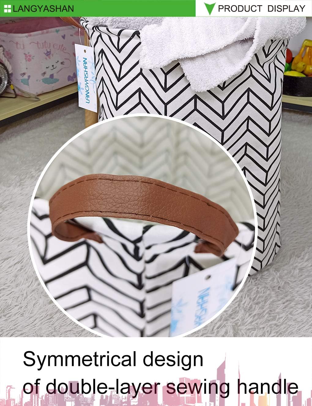 Round Laundry Basket Collapsible Storage Hamper Organizer Geometric Circle