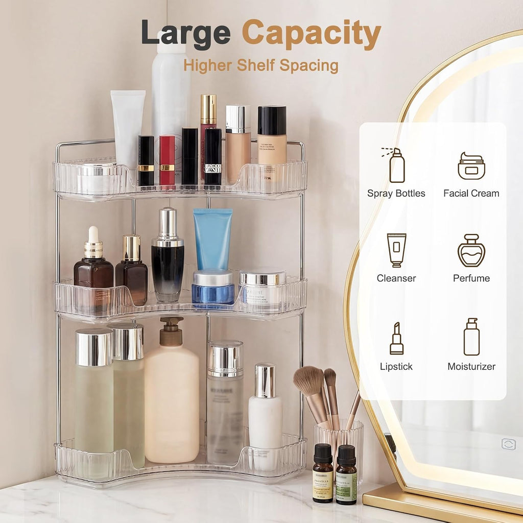 Goderewild Corner Bathroom Counter Organizer, 3-Tier Vanity Tray Shelf