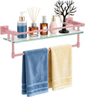 Bathroom Glass Shelf Towel Rack Shelf Glass Organizer Wall-Mounted Bathroom Storage SUS304 Stainless Steel Towel bar/Track Wall-Mounted Tempered Glass Stainless Steel Shelf (Pink, 20‘’ with Railing)