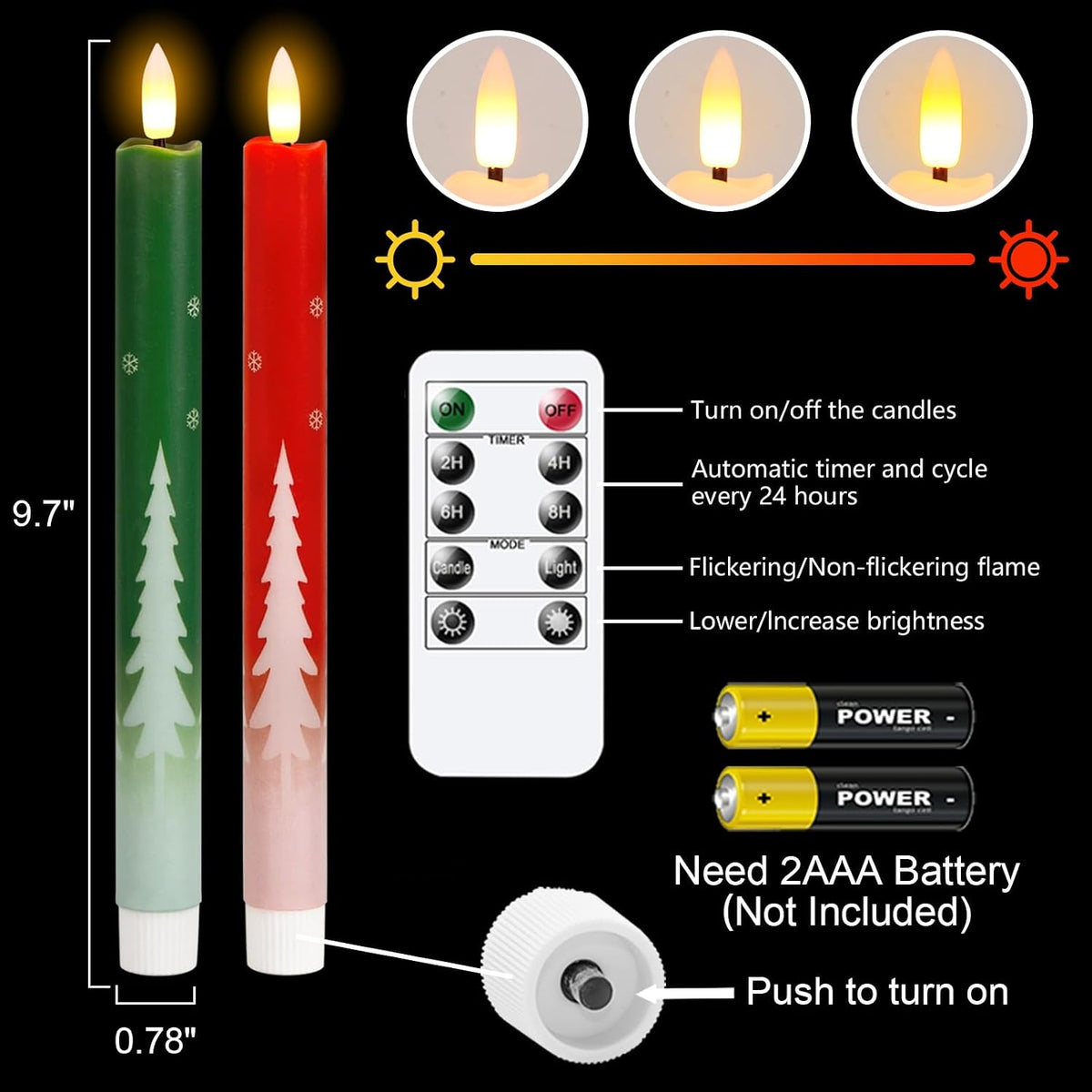 Wondise Christmas Flameless Taper Candles with Remote Timer