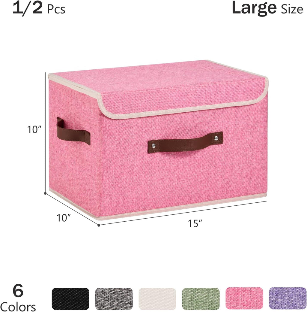 Storage Bins Box with Lids Decorative Cotton Linen Fabric Baskets