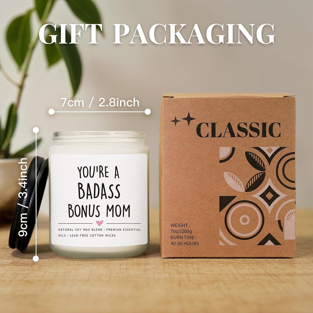 Bonus Mom Gifts from Daughter Son, Lavender Scented Soy Wax Candle