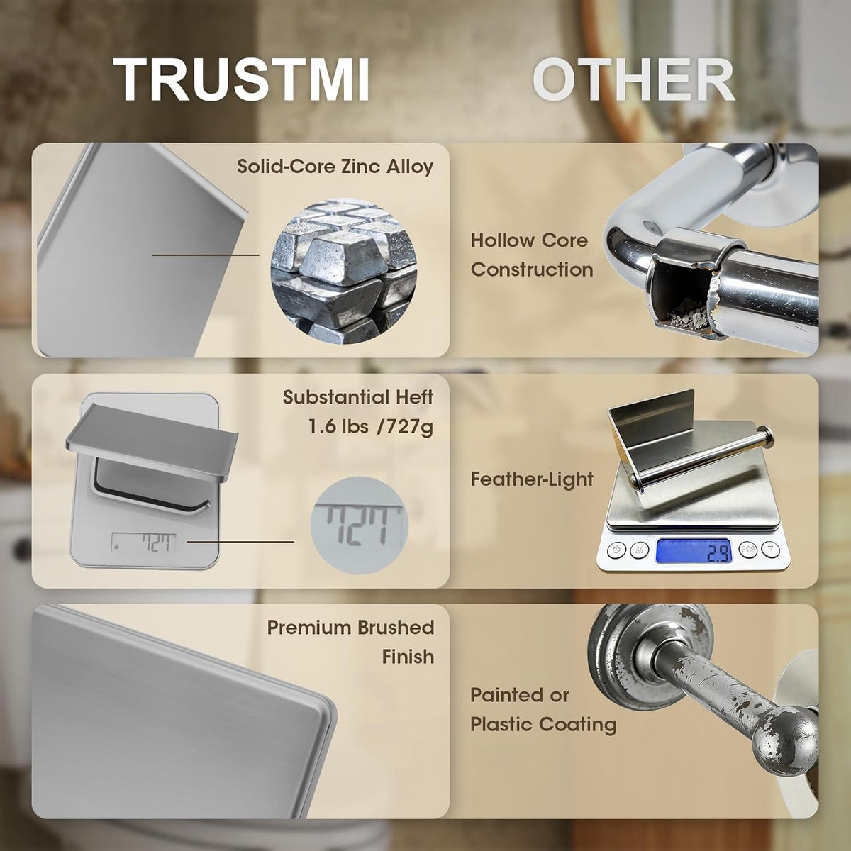 TRUSTMI Toilet Paper Holder with Shelf & Phone Stand, Brushed Nickel