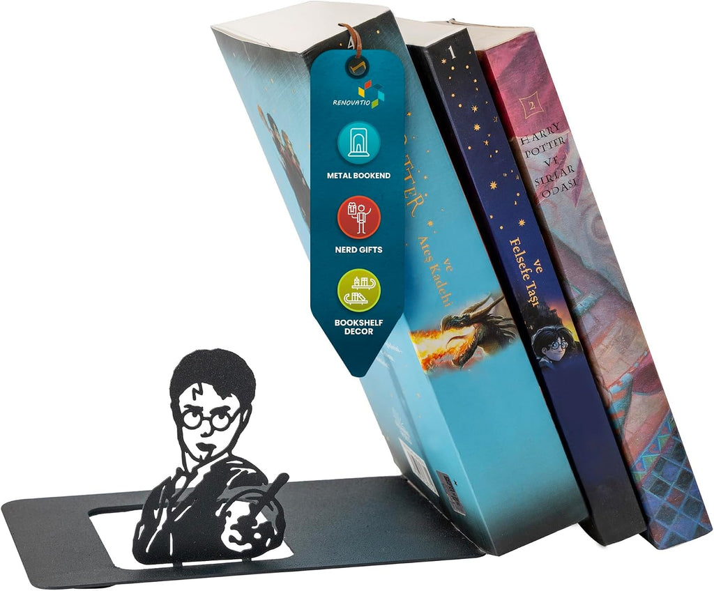 Renovatio Black Metal Bookend – Unique Decor for Home & Office – Wizard